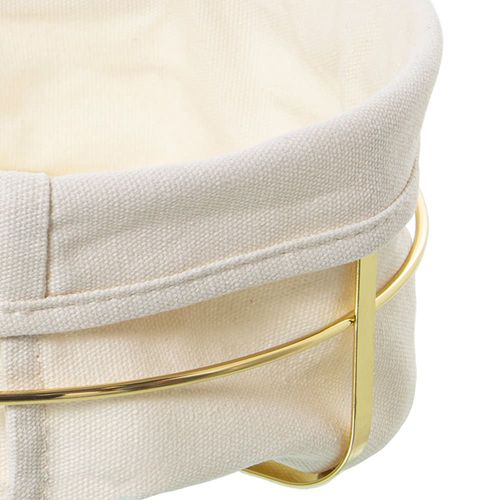 Corbeille À Pain Ronde En Métal Doré Et Intérieur En Coton Blanc