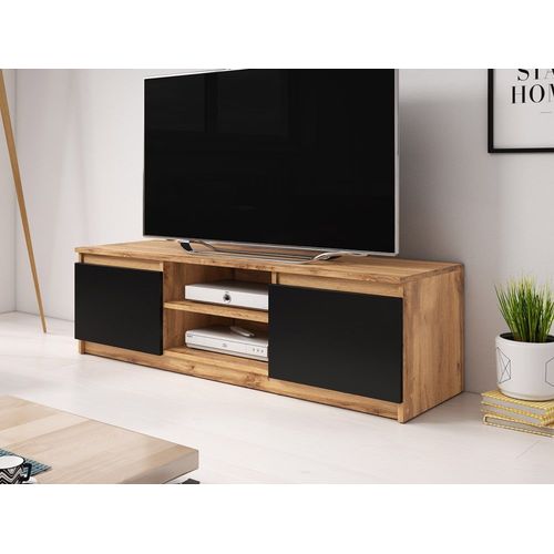 Meuble Tv Style Contemporain 120 Cm Noir / Bois Et Bois