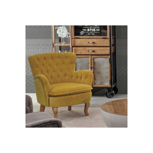 Fauteuil En Tissu Et Bois Moutarde