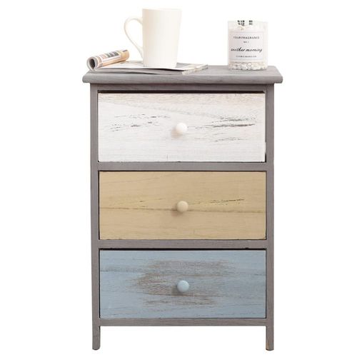 Table De Chevet Colorée Avec 3 Tiroirs En Bois Gris Bleu Et Blanc