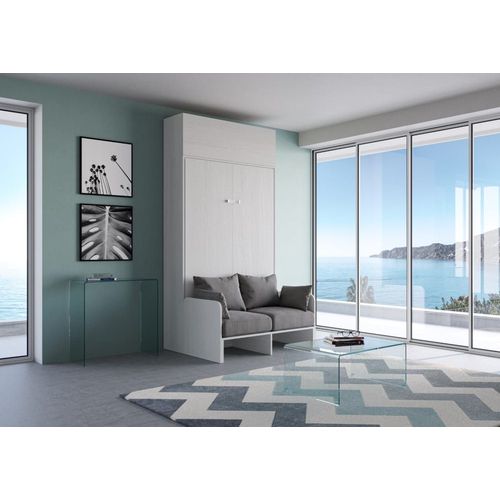 Lit Escamotable Vertical 140 Av.Èlèment Haut Effet Bois Frêne Blanc