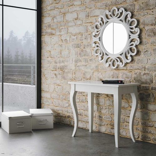 Console Extensible 90x48/308 Cm Effet Bois Frêne Blanc