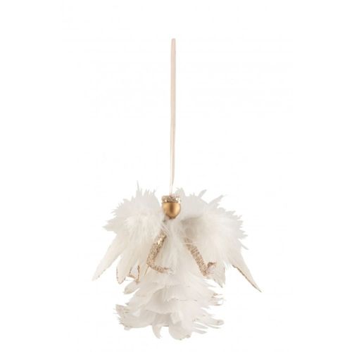 Ange Suspendu En Plumes Crème 19x11x12 Cm