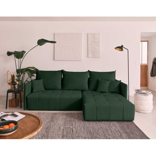 Canapé D'angle Réversible Convertible 4 Places En Velours Vert