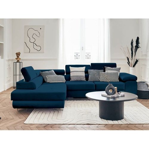 Canapé D'angle Gauche Convertible 5 Places En Velours Bleu Nuit