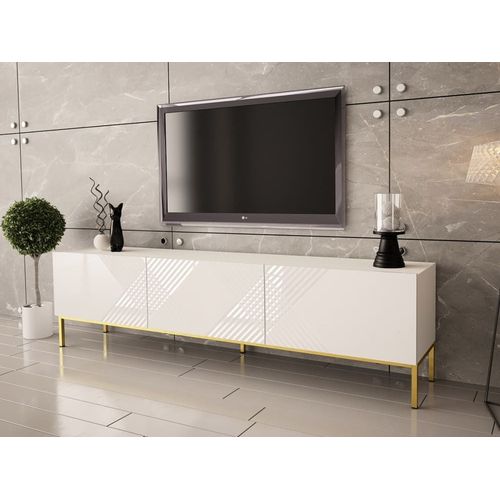 Meuble Tv Style Contemporain 190 Cm Blanc / Doré