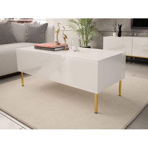 Table Basse Style Contemporain 120 Cm Blanc / Doré