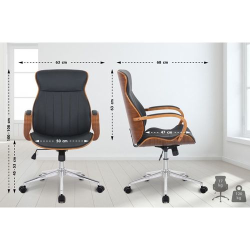 Chaise De Bureau Réglable En Similicuir Noyer / Noir