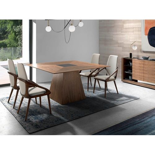 Table À Manger Effet Bois Noyer Et Verre Noir