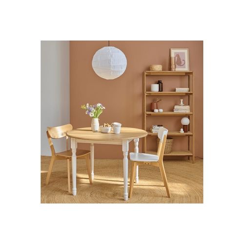 Table Extensible Ronde Bois D115 Avec 1 Allonge Et Pieds Tournés Blanc