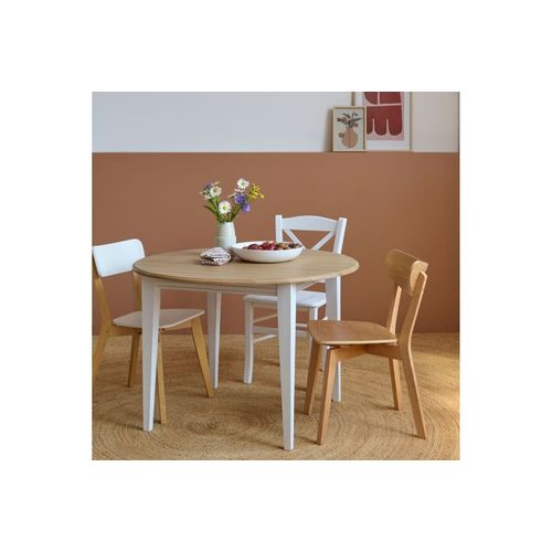 Table Ronde Extensible Bois D105 Avec 1 Allonge Et Pieds Fuseau Blanc