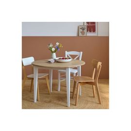 Table Ronde Extensible Bois D105 Avec 1 Allonge Et Pieds Fuseau Blanc