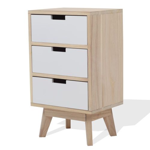 Table De Chevet Avec 3 Tiroirs En Bois Brun Et Blanc