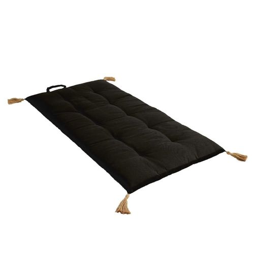 Futon repliable avec pompons en jute noir