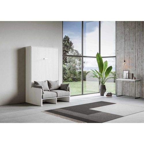 Lit Escamotable Vertical 120 Effet Bois Frêne Blanc