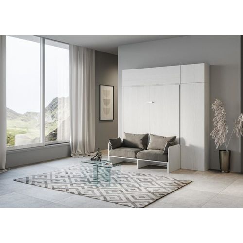 Lit Escamotable Vertical 160 Av.Meublier Effet Bois Frêne Blanc