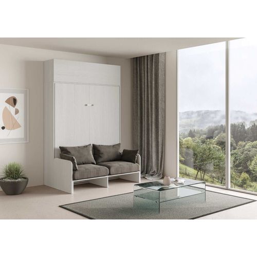 Lit Escamotable Vertical 160 Av.Èlèment Haut Effet Bois Frêne Blanc