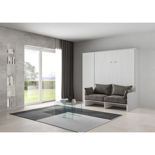 Lit Escamotable Vertical 160 Av.Colonne Effet Bois Frêne Blanc