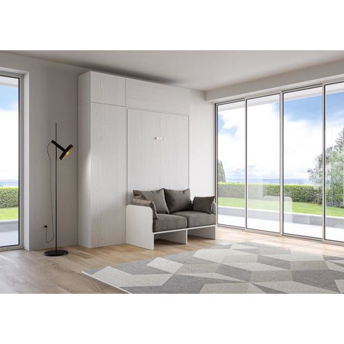 Lit Escamotable Vertical 140 Av.Meublier Effet Bois Frêne Blanc