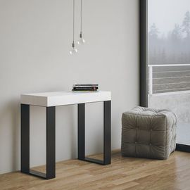 Console Extensible 90x40/300 Cm Effet Bois Frêne Blanc
