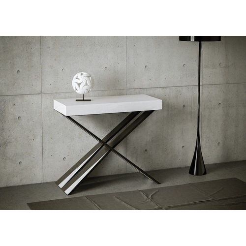 Console Extensible 90x40/300 Cm Effet Bois Frêne Blanc