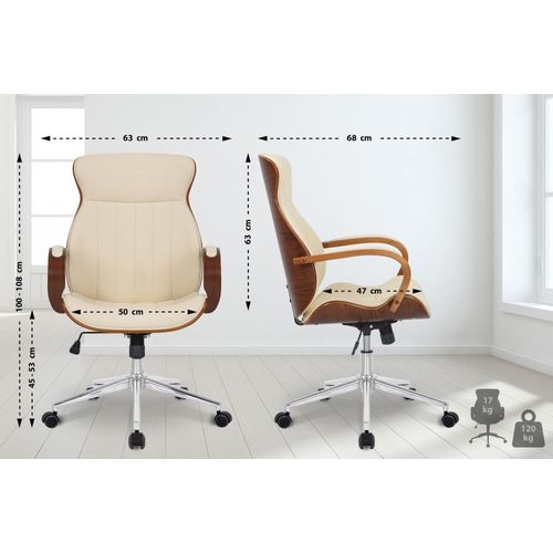 Chaise De Bureau Réglable En Similicuir Noyer / Crème