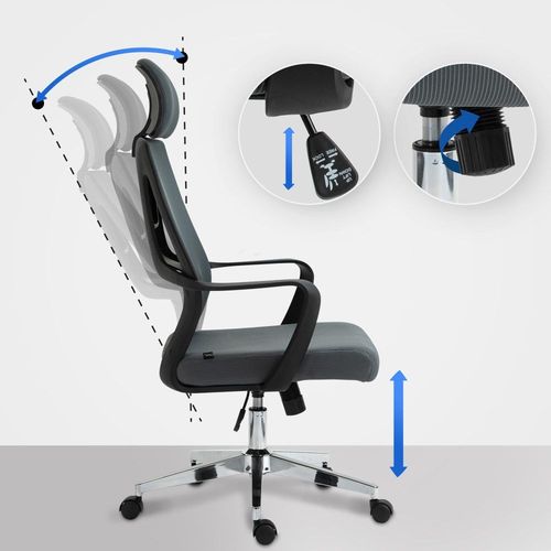 Chaise Bureau Ergonomique Support Lombaire Nuque Tissu Gris