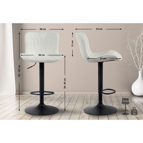 Tabouret De Bar Ajustable Pivotant Tissu Crème