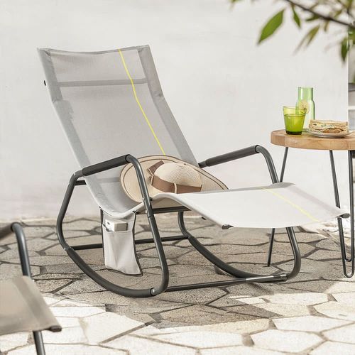 Fauteuil Grise À Bascule Avec Pochette Et Repose-Pieds En Métal