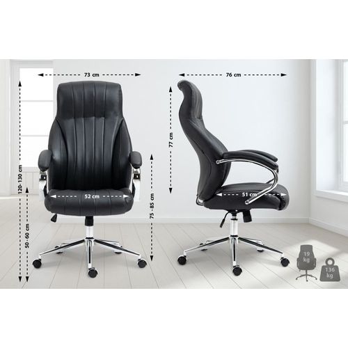 Chaise De Bureau Réglable Pivotant En Véritable Cuir Noir