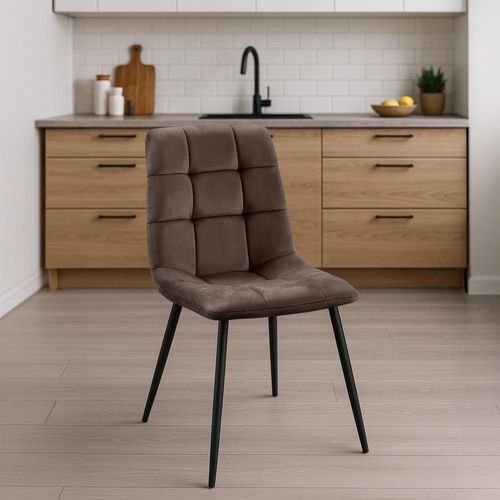 Chaise De Salle À Manger Avec Pieds En Métal En Velours Marron