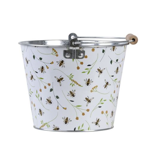 Cache pot seau en zinc 27 cm imprimés abeilles