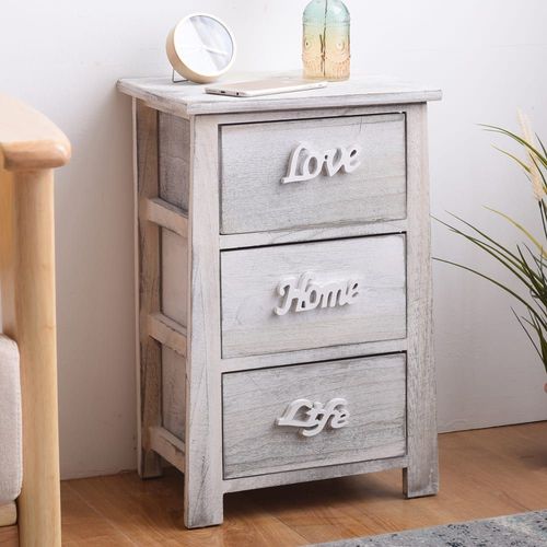 Table De Chevet Avec 3 Tiroirs En Bois Blanc