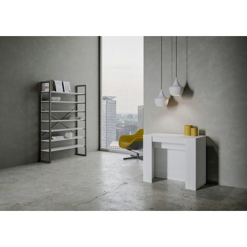 Console Extensible 90x48/296 Cm Effet Bois Frêne Blanc