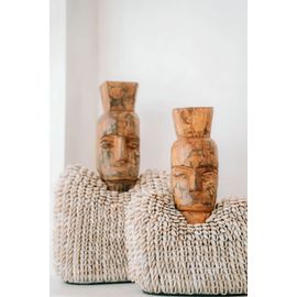 Statue En Bois Et Coquillage Naturel Blanc H36