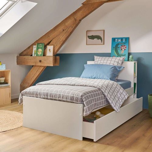 Lit Rangement Effet Bois Et Tiroir Blanc 90 X 190 Cm