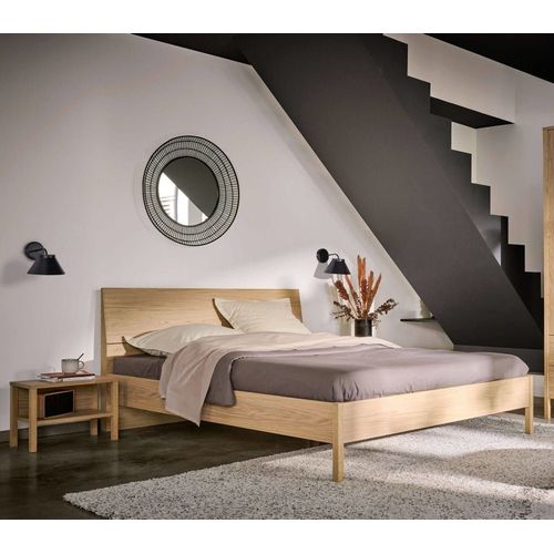 Lit Avec Tête De Lit Effet Bois Clair 140 X 190 Cm