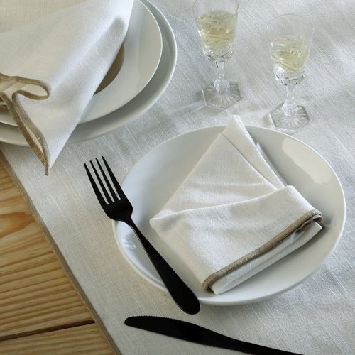 Serviette De Table (X4) Toile De Coton Blanc & Sable 45x45