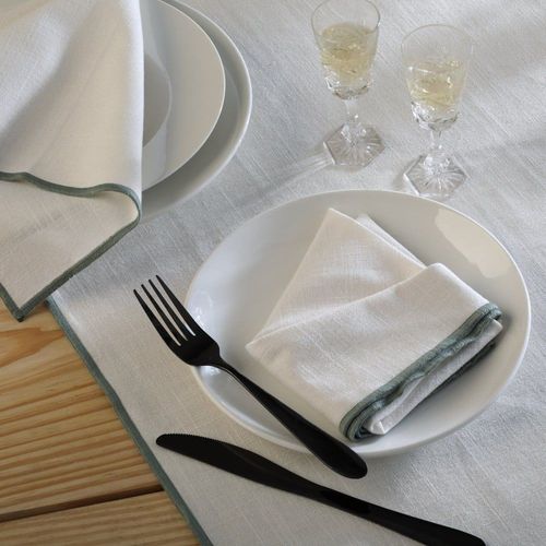 Serviette De Table (X4) Toile De Coton Blanc & Céladon 45x45