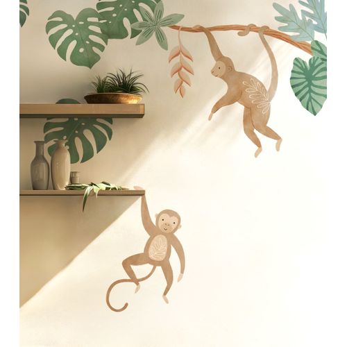 Stickers vinyle mat singes, iguane et feuilles tropicales, 64 x 130 cm