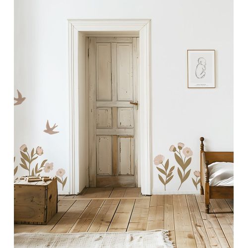 Stickers grandes fleurs sur tiges en vinyle mat 29,7 x 42 cm