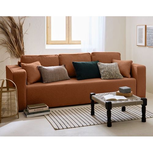 Canapé Droit Convertible 3 Places En Tissu Bouclette Terracotta