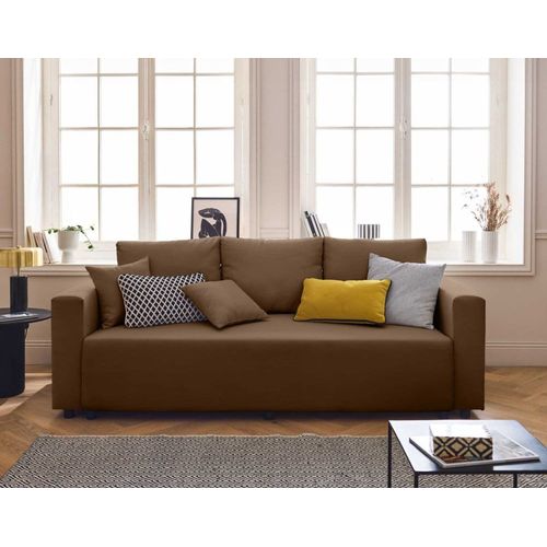 Canapé Droit Convertible 3 Places En Tissu Marron