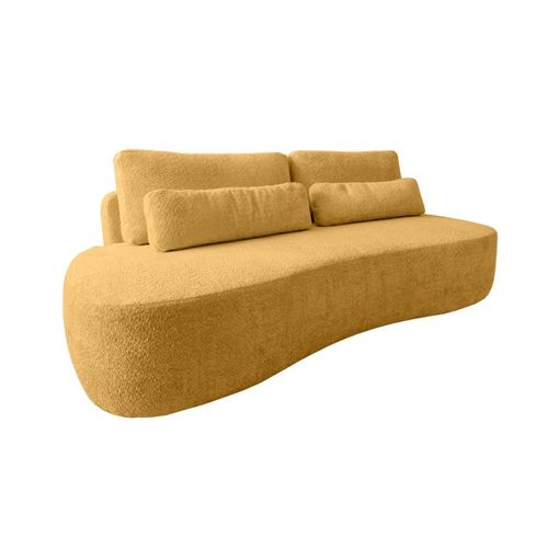 Canapé Droit Convertible 3 Places En Tissu Bouclette Jaune