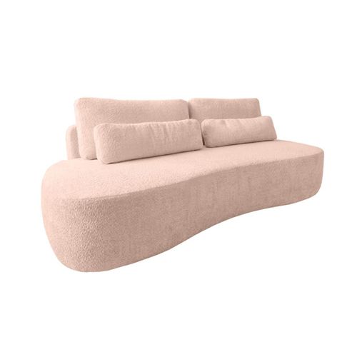Canapé Droit Convertible 3 Places En Tissu Bouclette Rose