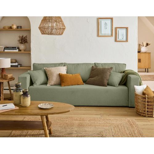 Canapé Droit Convertible 3 Places En Tissu Vert