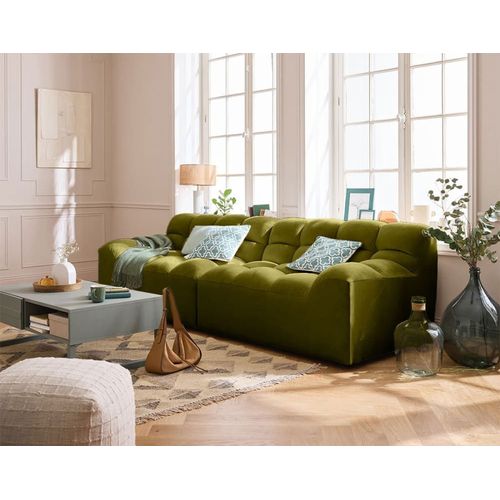 Canapé Droit 4 Places En Velours Vert Olive