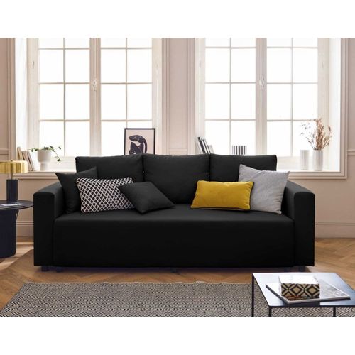 Canapé Droit Convertible 3 Places En Tissu Noir