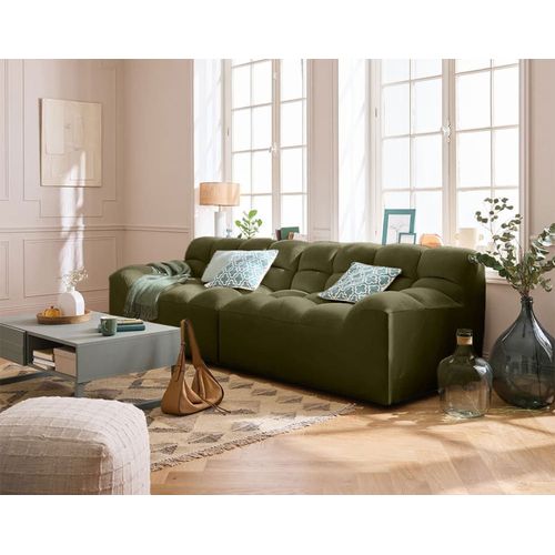 Canapé Droit 4 Places En Velours Vert