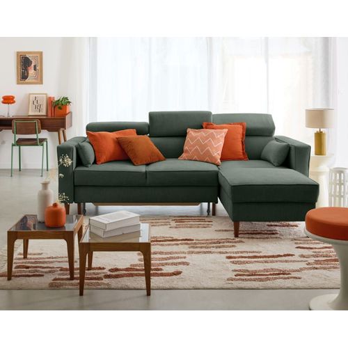 Canapé D'angle Réversible Convertible 4 Places En Tissu Texturé Vert
